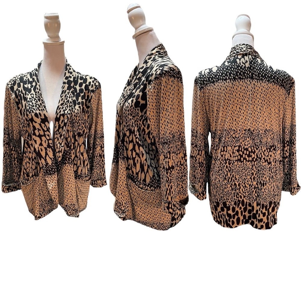 Robert Louis Tan & Black Animal Print Open Front 3/4 Sleeves Cardigan Size PL